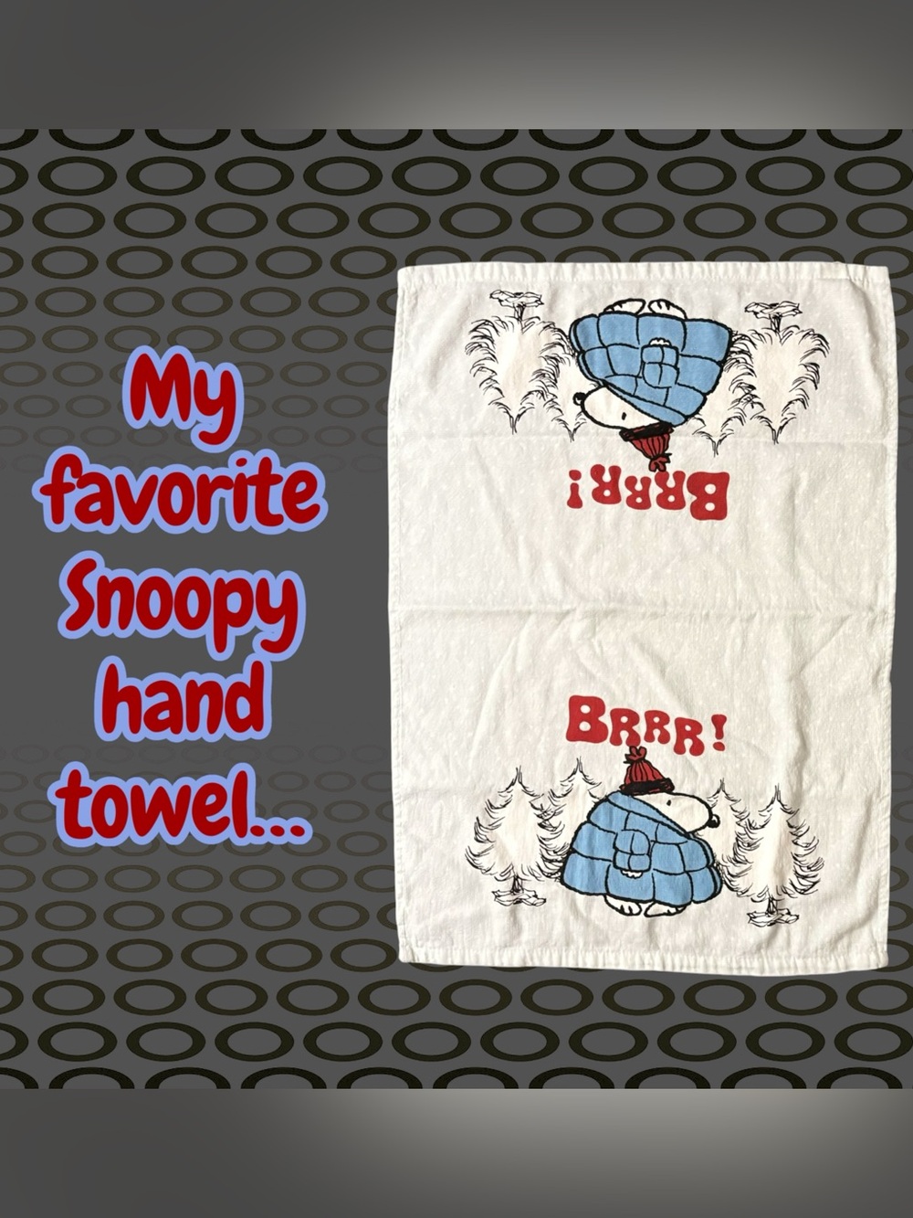 Snoopy 'Brrr!' White & Red ,Blue & Black Hand Collectable Towel NWOT